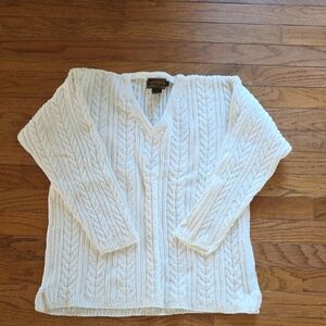 Eddie Bauer Women's V-Neck Cable Knit Sweater - White